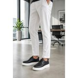 Mevese Ornex Erkek Deri Görünümlü Bağcıklı Casual Sneaker Klasik Günlük Ayakkabı - Siyah Beyaz
