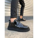 Mevese Ornex Erkek Deri Görünümlü Bağcıklı Casual Sneaker Klasik Günlük Ayakkabı - Siyah Rugan