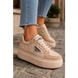 Mevese Pinter Bağcıklı Ortopedik Taban Desenli Kadın Sneaker Spor Ayakkabı - Ten