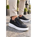 Mevese Roirraw Bağcıklı ve Fermuarlı Cilt Erkek Günlük Sneaker Ayakkabı - Siyah Beyaz
