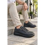 Mevese Roirraw Bağcıklı ve Fermuarlı Cilt Erkek Günlük Sneaker Ayakkabı - Siyah