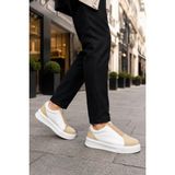 Mevese Torino Erkek Bağcıksız Cilt Günlük Sneaker Ayakkabı – Ortopedik Kalın Taban Bej
