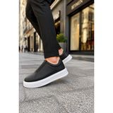 Mevese Torino Erkek Bağcıksız Cilt Günlük Sneaker Ayakkabı – Ortopedik Kalın Taban Siyah
