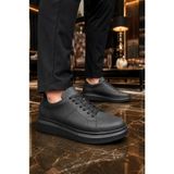 Mevese Tsoob Bağcıklı Cilt Erkek Günlük Rahat Taban Sneaker Ayakkabı - Siyah