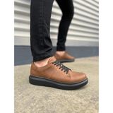 Mevese Tsoob Bağcıklı Cilt Erkek Günlük Rahat Taban Sneaker Ayakkabı - Taba Siyah