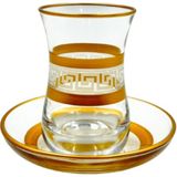 Mevlana Bazaar Petek Gravür 6'lı Çay Bardak Seti Gold - Altın