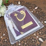 mevlidimvar Hediyelik Kadife Yasin Cüzü Çanta Boy, İnci Tesbih, Şal, Tül Keseli Mevlid Paketi-Mor