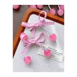 Mevohome Kiraz ve pötikare kurdele fiyonk figürlü pembe beyaz renk 9 cm çiftli lastik toka