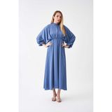 Mevra Beli Lastikli Abiye Elbise Indigo - Açık - İndigo - 36 - 38