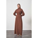 Mevra Pliseli Elbise Kahve - 0-Kahverengi - 40