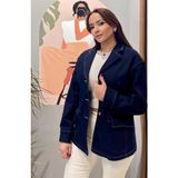 Mevsimlik Düşük Omuz Regular Fit Blazer Kot Ceket. - Koyu Lacivert - 40