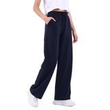 Mevsimlik Salaş Geniş Rahat Paça Siyah Yandan Cepli Kadın Eşofman Altı (Koyu Mavi, XL)