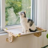 MEWOOFUN Kediler için Ahşap ve Metal Çerçeveli Sağlam ve Dayanıklı Kedi Pencere Perçini Hamak Yatağı Pencere Eşiği, Başucu, Çekmece ve Dolap için Montajı Kolay (M-22"x14.5" x 6.7" - Bej)