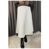 Mey Collection Kadın Beyaz Scuba Puf Kumaş Kloş Tesettür Ve Günlük Etek Boy:94-95cm (KEMERİ LASTİKLİDİR)