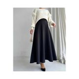 Mey Collection Kadın Siyah İthal Örme Kumaş Kloş Tesettür Ve Günlük Etek Boy:94-95cm (KEMERİ LASTİKLİDİR)