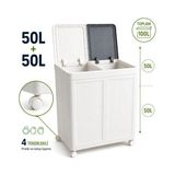 Mey İthalat 100 L Krem Kirli Çamaşır Sepeti, Tekerlekli ve Katlanabilir, Kapaklı Iki Bölmeli - 10 x 10 cm - Çok Renkli