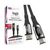 Mey İthalat 100W Type-C To Type-C Dijital LED Ekranlı Hızlı Şarj Kablosu, E-Mark Çipli, Dayanıklı Örgülü, 1.2m, Usb-C Pd 3.0, iPhone 15 16,17 Xiaomi Telefon, Macbook Tablet Uyumlu