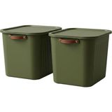 Mey İthalat 2 Adet Modern Kapaklı Büyük Boy Saklama Kutu Seti -20 Litre – Yeşil- Taşınabilir Kulplu, Dolap Içi Düzenleyici, Çok Amaçlı Organizer Kutu, Oyuncak & Kıyafet Kutusu