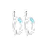 Mey İthalat 2 Adet x 180CM (6ft) Type C-C Kablo Seti, Kaymaz Tutamaç, 60WATT Pd Hızlı Şarj, iPhone 15/16/17 ve Andoid Için, Beyaz, Remorax Coral (2 Ad x 1.8mt Beyaz)