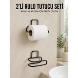 Mey İthalat® 2 Li Yapışkanlı Tuvalet Kağıdı Tutucu Siyah Metal Duvar Tipi Rulo Kağıtlık