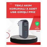 Mey İthalat® 2500W Güç Destekli Akım Korumalı Priz – 3 Usb Çıkışlı