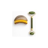 Mey İthalat 2'li Kuru Fırça ve Yeşim Taşı Jade Roller Kişisel Bakım Masaj Seti - Çok Renkli