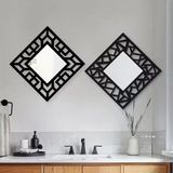 Mey İthalat® 2'Li Set Kırılmaz Pleksi Dekoratif Duvar Aynası - 22.5X22.5 Cm Geometrik Çerçeveli 1. Sınıf Ayna