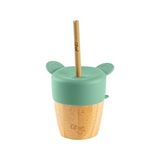 Mey İthalat 2'si 1 Arada Kapaklı ve Pipetli Organik Bambu Alıştırma Bardağı - Green 1073629 - Çok Renkli