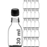 Mey İthalat 30 ml Sızdırmaz Kapaklı Şeffaf Shot Şişesi 30 cc Ginger Şat Beyaz Cam Şişe 20 Adet (Kilitli Plastik Siyah Kapak)