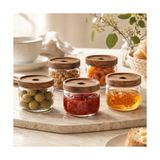 Mey İthalat 300 ml Şeffaf Cam Kahvaltılık Kavanozu, Akasya Kapaklı, 5'li Set - Çok Renkli - 1
