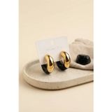 Mey İthalat® 316L Çelik Gold Renk Siyah Halka Model Kadın Küpe