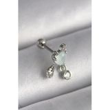 Mey İthalat® 316L Çelik Gümüş Renk Beyaz Minelik Kalp Sallantı Zirkon Taş Detay Tragus Piercing