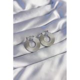 Mey İthalat® 316L Çelik Gümüş Renk Oval Çizgili Plaka Küpe