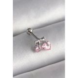 Mey İthalat® 316L Çelik Gümüş Renk Pembe Zirkon Taşlı Kalp Tragus Piercing