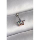 Mey İthalat® 316L Çelik Gümüş Renk Renkli Zirkon Taşlı Yıldız Model Tragus Piercing