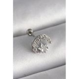 Mey İthalat® 316L Çelik Gümüş Renk Zirkon Taşlı Ay Yıldız Tragus Piercing