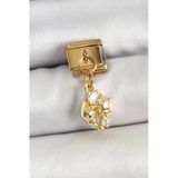Mey İthalat® 316L Çelik Sallantılı Zirkon Taşlı Deniz Kabuğu Ve Yıldız Model Gold Renk Nomination Charm