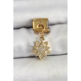 Mey İthalat® 316L Çelik Sallantılı Zirkon Taşlı Yıldız Model Gold Renk Nomination Charm