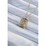 Mey İthalat® 316L Çelik Zincir Eskitme Altın Renk Pembe Mineli Kalp Figürlü Tarot Kolye