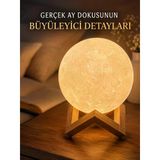 Mey İthalat® 3D Ay Gece Lambası Ahşap Standlı Dekoratif Led Masa Lambası