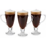 Mey İthalat 3’lü Cam Kupa Seti 250 ml – Ayaklı Şeffaf Kahve ve Tatlı Bardağı – Latte, Cappuccino, Sıcak Çikolata Için