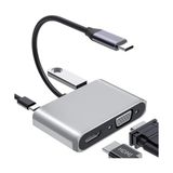 Mey İthalat 4K Usb-C - HDMI VGA Çok Portlu Dönüştürücü, Gri, USB Flash Bellek Portlu - Çok Renkli