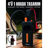 Mey İthalat® 4'Ü 1 Arada Akü Takviye Cihazı Dijital Lastik Şişirme Kompresörü 10000Mah Powerbank Ve Led Fener