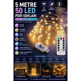 Mey İthalat 5 Metre Sarı 50 LED Işıklar Peri Işıkları 8 Mod Rgb Işıkları USB Sarı Renkli Işık Peri Dize Işıkları Tel Fonksiyonlu Süsleme Ince Telli Aydınlatmalı Şerit LED Yılbaşı Işık Yılbaşı Süsü