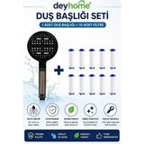 Mey İthalat 6 Fonksiyonlu Filtreli Duş Başlığı – Basınç Artırıcı Çok Modlu Duş Sistemi + 10 Adet Yedek Filtre | Kireç Önleyici Su Tasarruflu Duş Başlığı Seti (Siyah)