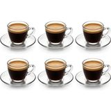 Mey İthalat 6 Kişilik Şeffaf Cam Kahve Fincan Takımı - 12 Parça Modern Espresso ve Türk Kahvesi Seti - Isıya Dayanıklı Cam Fincan ve Tabak Seti