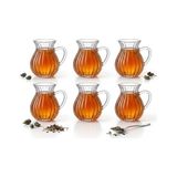 Mey İthalat 6'lı Kulplu Borosilikat Fitil Desenli Cam Çay Bardağı Seti - Şeffaf, Isıya Dayanıklı, 180 ml - Renkli