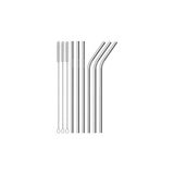 Mey İthalat 6’lı Metal Pipet Seti, Temizleme Fırçalı Düz ve Kavisli Tekrar Kullanılabilir Pipet, Smoothie Milkshake Kokteyl ve Soğuk Içecekler Için Modern Metal Pipet