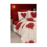 Mey İthalat %80 Pamuklu Çift Kişilik Nevresim Takımı, Kırmızı Kalp Desen, 220X200 cm + Lastikli Battal Boy Çarşaf 180X200X30 cm + 2 Yastık Kılıfı 50X70 cm - Renkli