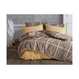 Mey İthalat %80 Pamuklu Çift Kişilik Nevresim Takımı Seti, Love Kalp Desen, Yorgan Kılıfı 200X220 cm + Lastikli Battal Boy Çarşaf 180X200X30 cm + 2 Yastık Kılıfı 50X70 Cm, Kahverengi Kareli - Renkli